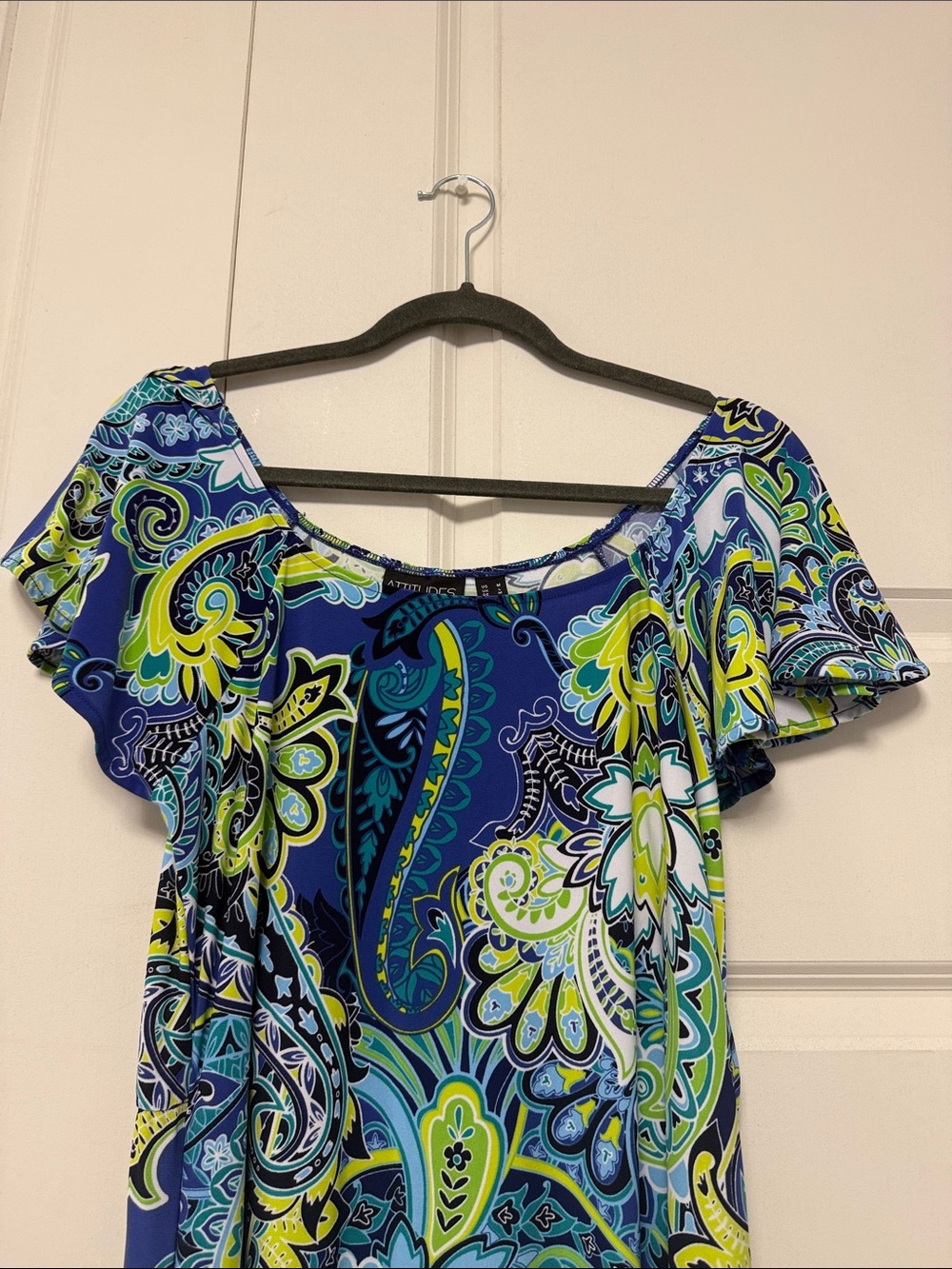 Attitudes by Renee Blue & Green Paisley Off-Shoulder Maxi - Picture 5 of 11